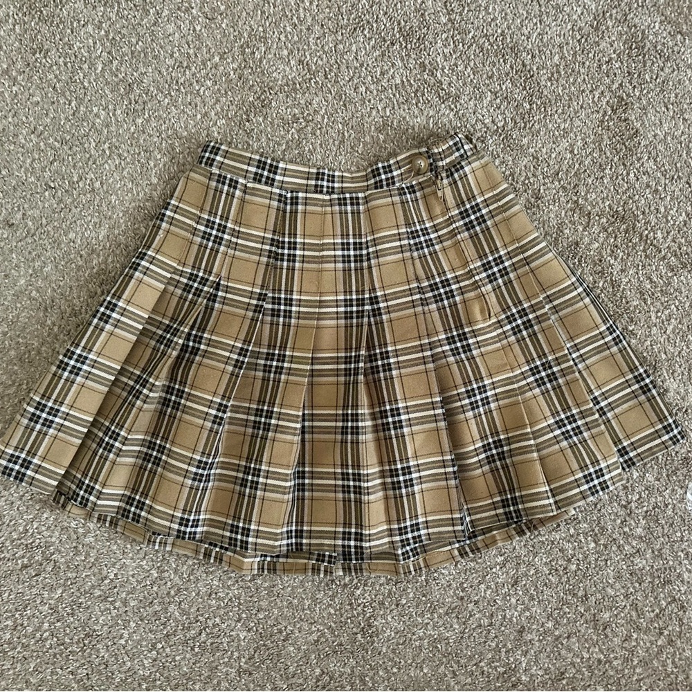 Wild Fable Tan Pleated Plaid Skirt